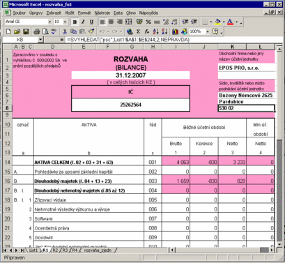 Rozvaha - sestava pro MS Excel