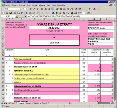Výkaz ZS - sestava do MS Excel